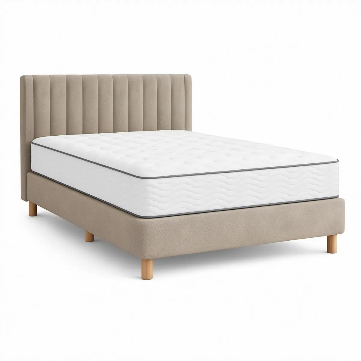 Cama Box com Colchão 160 x 200 cm, 170 x 214 x 110 cm, Bege e Branco