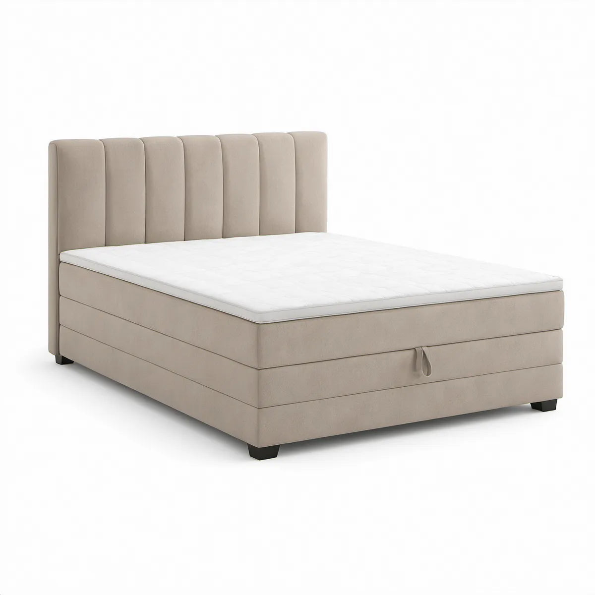 Cama de Casal com Arrumação e Colchão 160 x 200 cm em Poliéster Bege