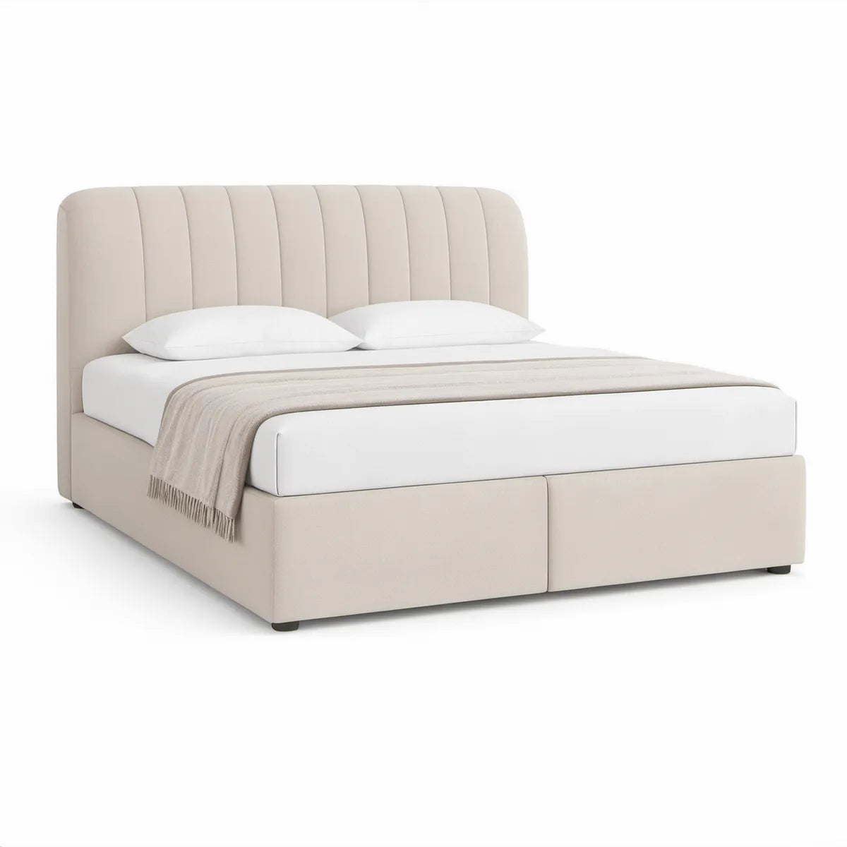 Cama de Casal Estofada Bege com Cabeceira, 174 x 218 x 120 cm, para Colchão 160 x 200 cm