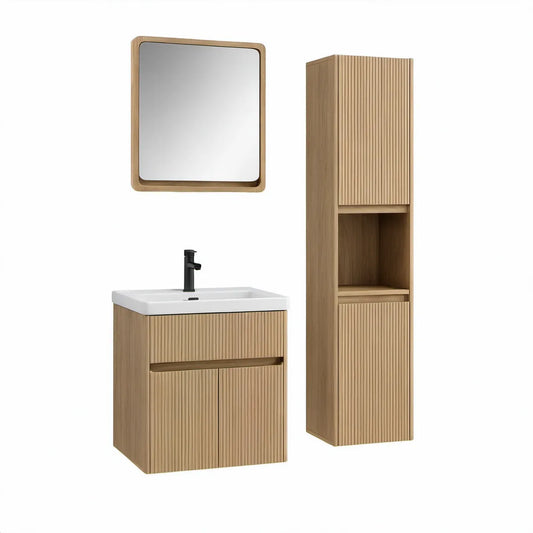 Conjunto para Casa de Banho em Carvalho Natural e Branco, 60 x 46 x 80 cm