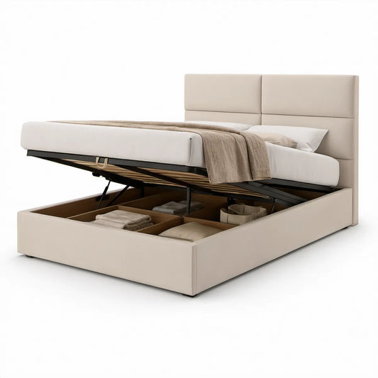 Cama de Casal com Arrumação Elevatória 160 x 200 cm em PU Bege