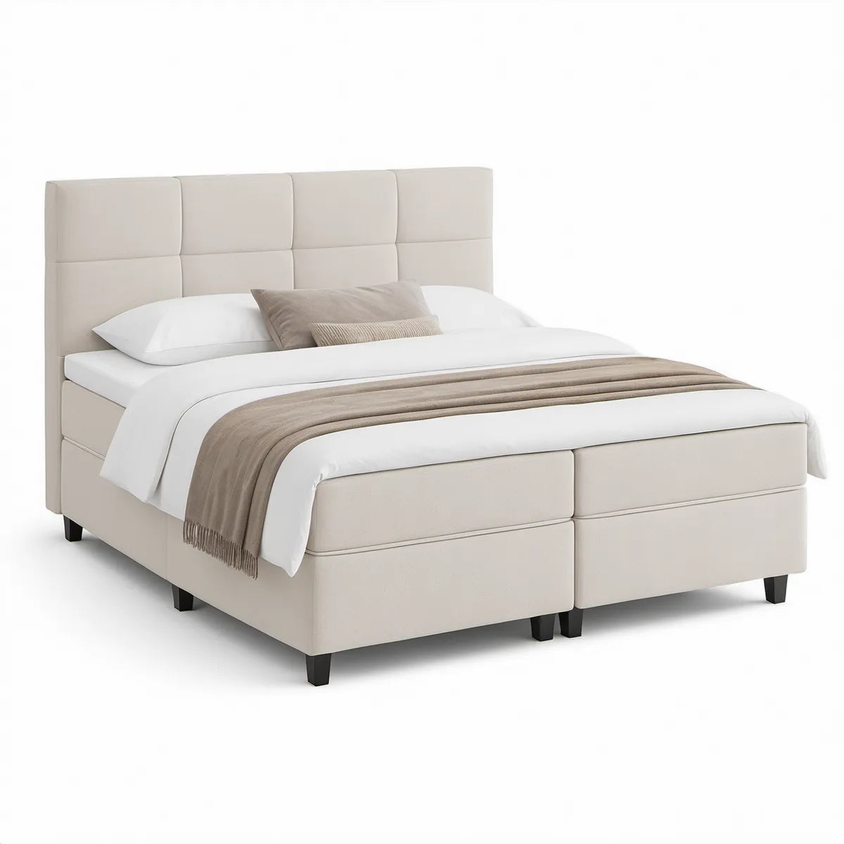 Cama estofada bege para colchão de 160 x 200 cm com cabeceira
