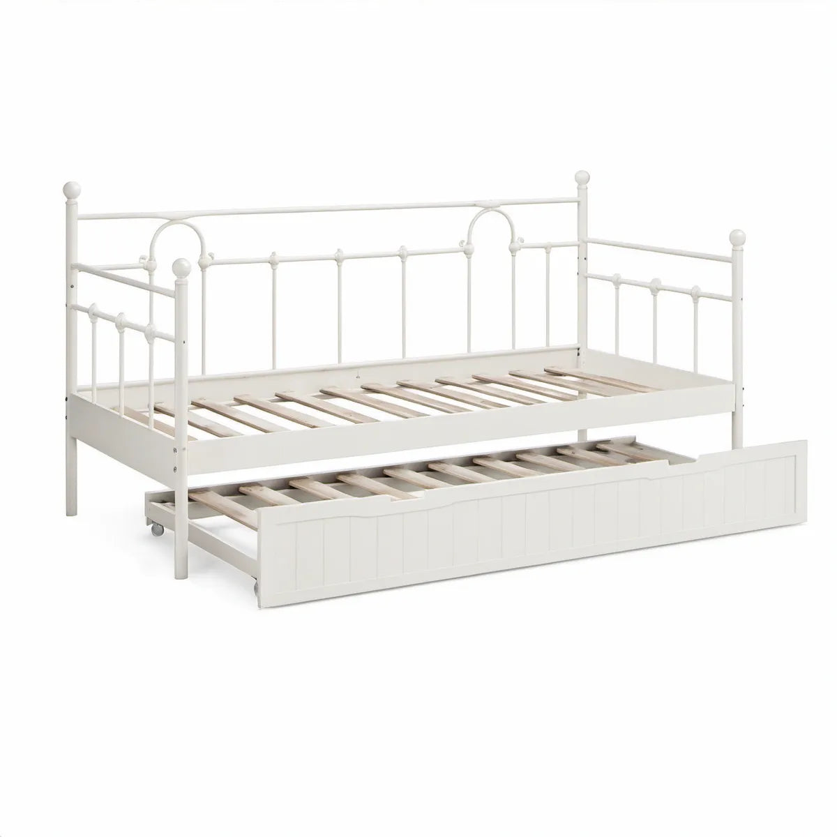Cama Individual em Aço Branco com Cama Auxiliar Deslizante 90 x 190 cm
