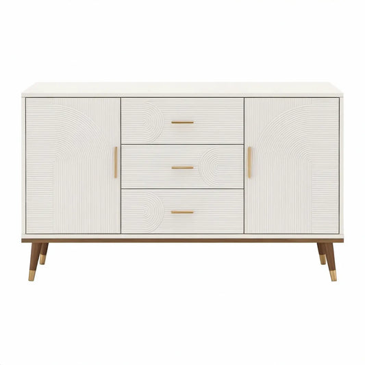 Aparador Retangular em MDF Branco com 2 Portas e 3 Gavetas, 160 x 40 x 85 cm