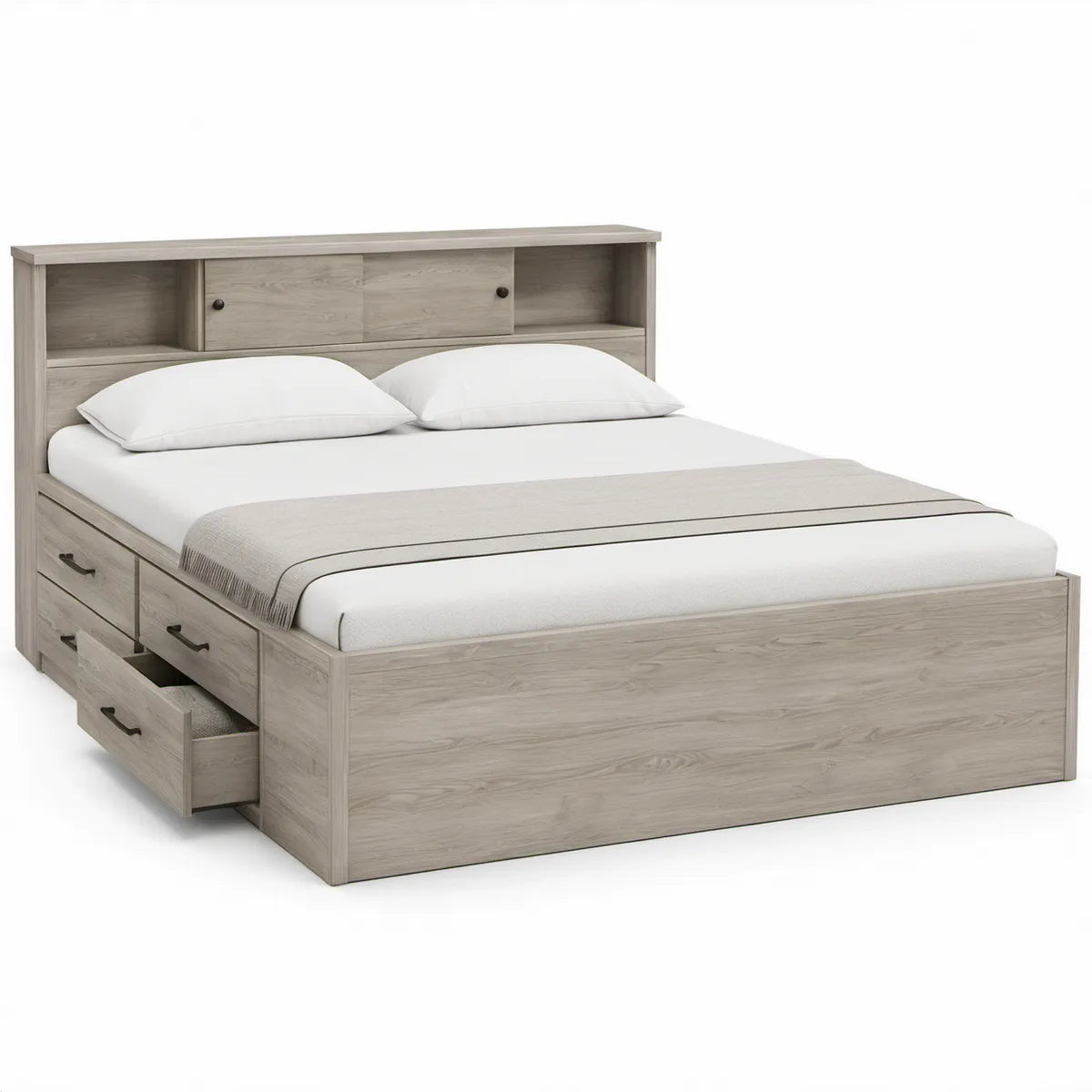 Cama de Casal com Arrumação 160 x 200 cm em Carvalho Cinzento-Claro