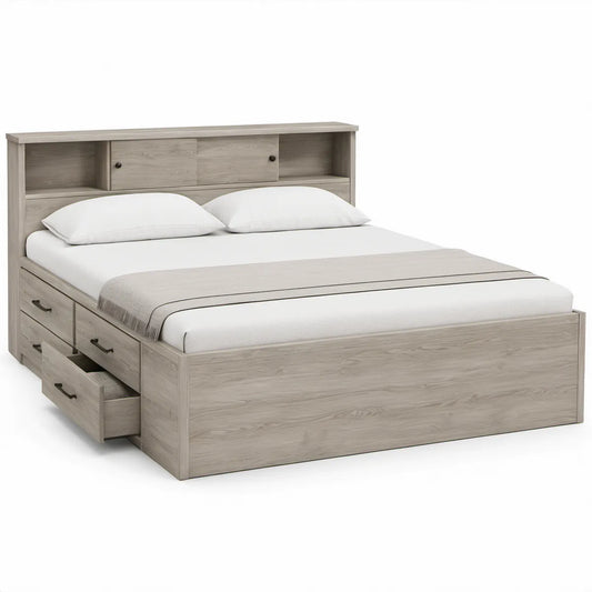 Cama de Casal com Arrumação 160 x 200 cm em Carvalho Cinzento-Claro