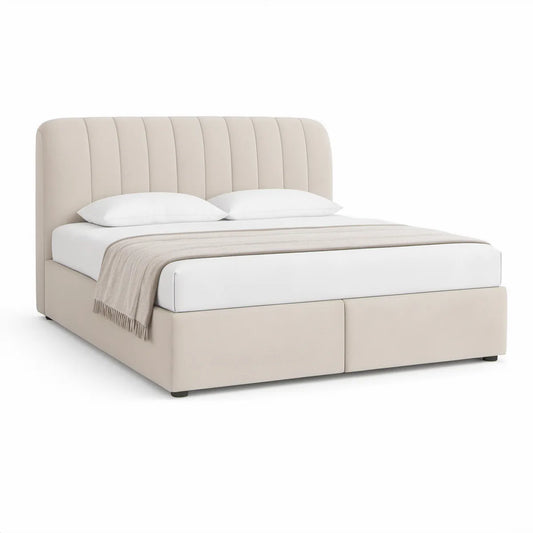 Cama de Casal Estofada Bege com Cabeceira, 174 x 218 x 120 cm, para Colchão 160 x 200 cm