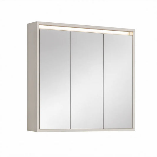 Armário de casa de banho com espelho e luz LED, 90 x 60 x 15 cm, Branco e Prateado