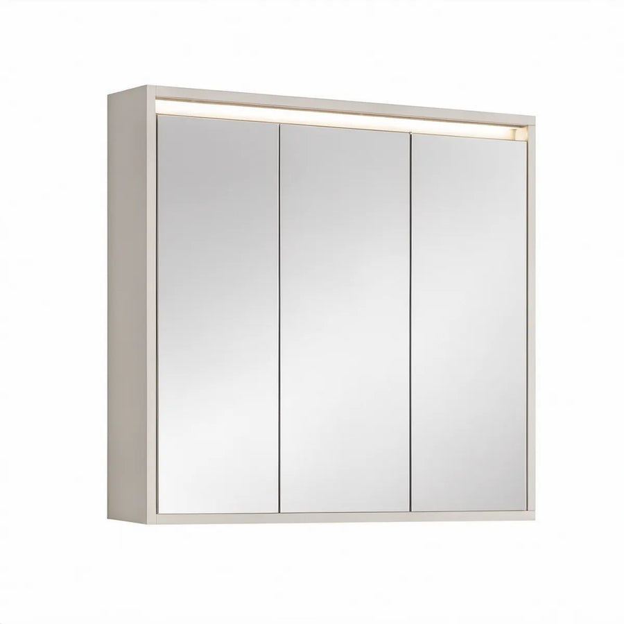 Armário de casa de banho com espelho e luz LED, 90 x 60 x 15 cm, Branco e Prateado