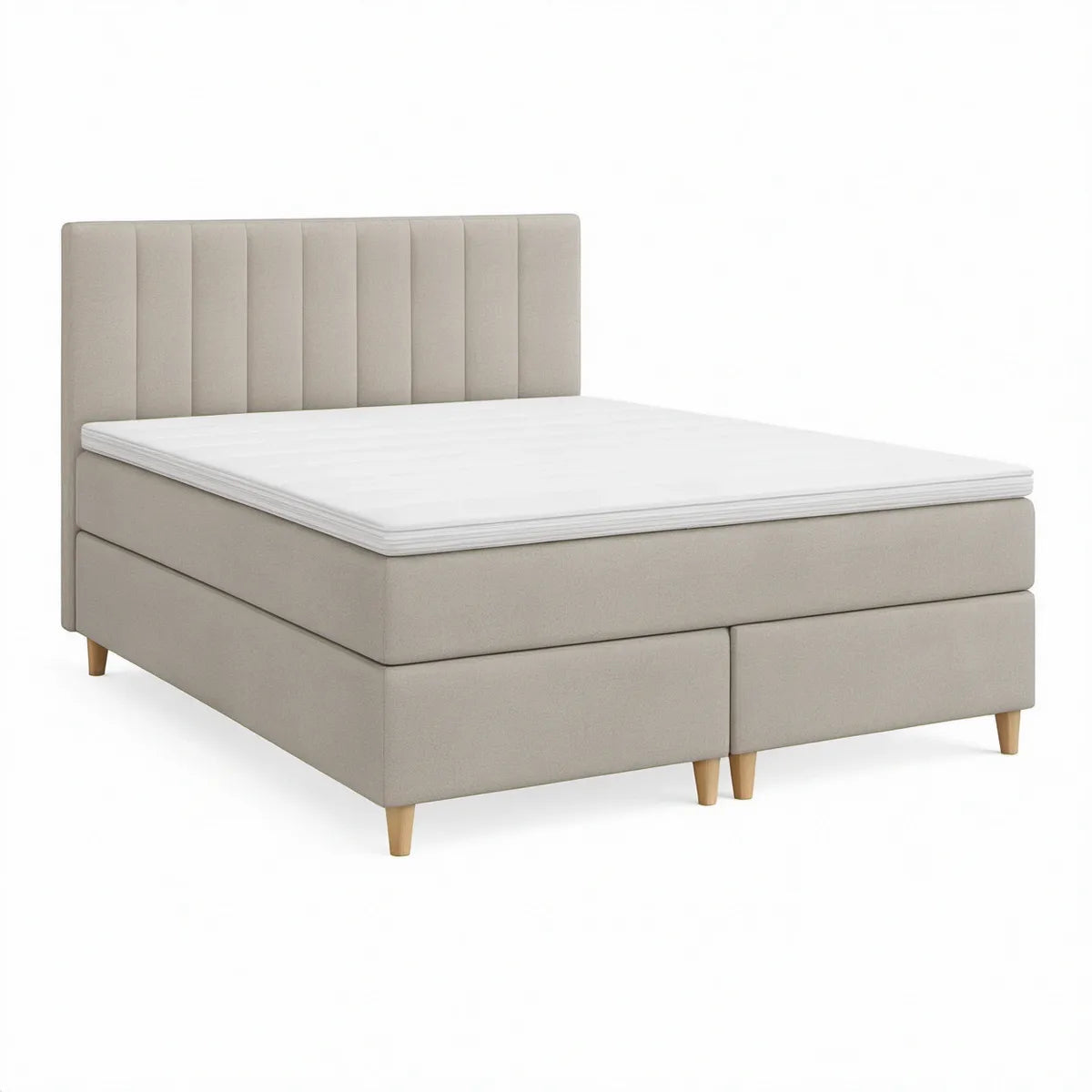 Cama Box Spring de Casal 160 x 200 cm em Poliéster Bege com Cabeceira e Colchão