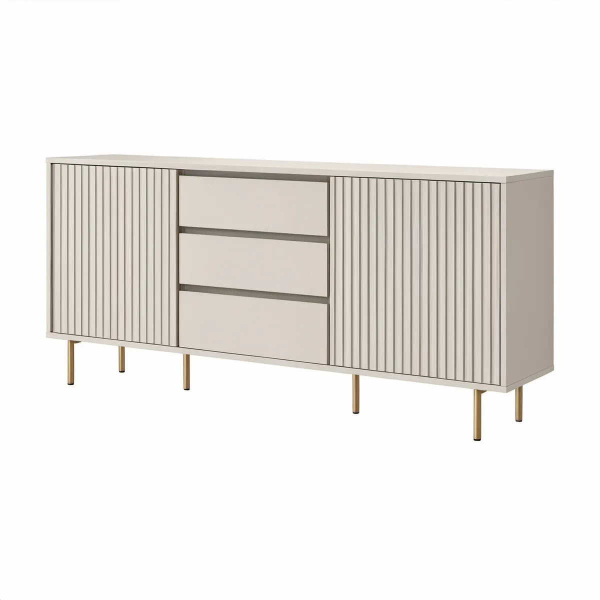 Aparador Retangular em MDF Branco e Dourado com 2 Portas e 3 Gavetas, 160 x 40 x 80 cm