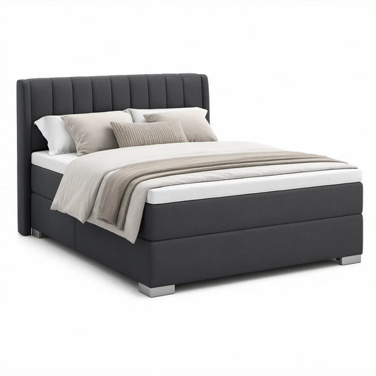 Estrutura de Cama Estofada com Cabeceira Acolchoada Cinzento-Escuro para Colchão 160 x 200 cm