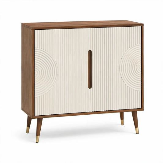 Aparador Retangular com 2 Portas em MDF Nogueira, Branco e Dourado 90 x 40 x 100 cm