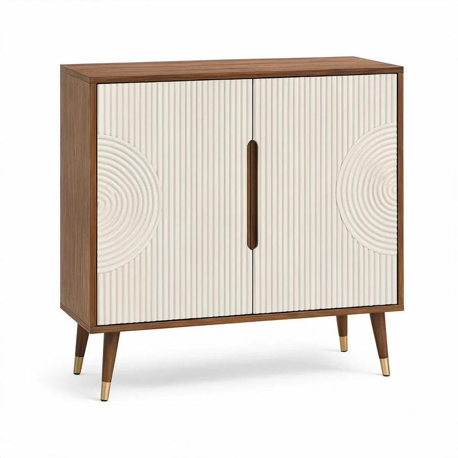 Aparador Retangular com 2 Portas em MDF Nogueira, Branco e Dourado 90 x 40 x 100 cm